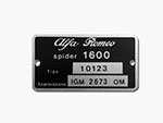 Targhetta Alfa Romeo 101.23 Giulia Spider 1600