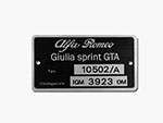 Targhetta Alfa Romeo 105.02 / A Giulia Sprint GTA 1600