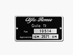 Targhetta Alfa Romeo 105.14 Giulia TI 1600