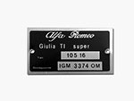 Targhetta Alfa Romeo 105.16 Giulia TI Super
