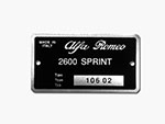 Targhetta Alfa Romeo 106.02 2600 Sprint