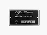 Targhetta Alfa Romeo 101.02 Giulietta Sprint 1300