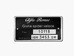 Targhetta Alfa Romeo 101.18 Giulia Spider Veloce 1600