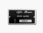 Type label Alfa Romeo 106.01 2600 Touring Spider